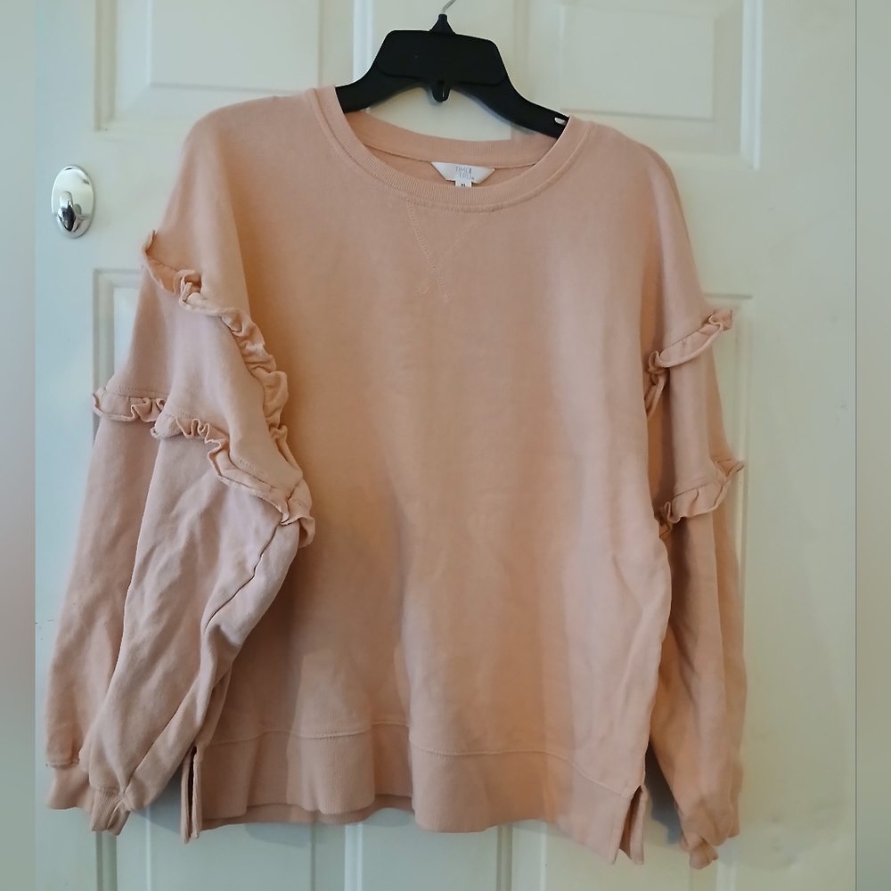 Time and Tru Women's Ruffled Sweatshirt Peach/ Mauve Sz XL (022226C)
